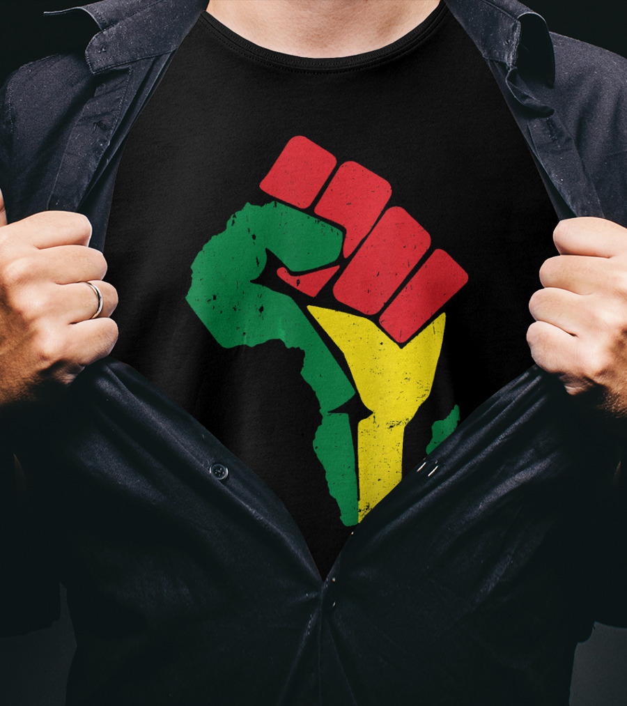 Black Fist African Map Red Green Yellow Pride Black History T-Shirt