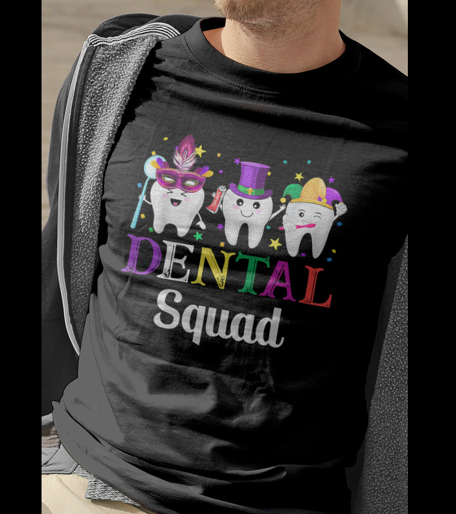 Dental Squad Dental Assistant Tooth Mardi Gras T-Shirt