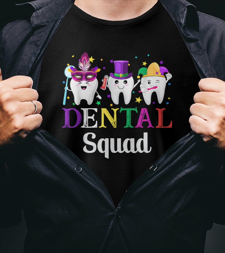 Dental Squad Dental Assistant Tooth Mardi Gras T-Shirt