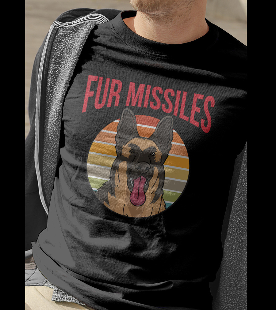 Fur Missiles German Shepherd Vintage Sunset Retro T-Shirt