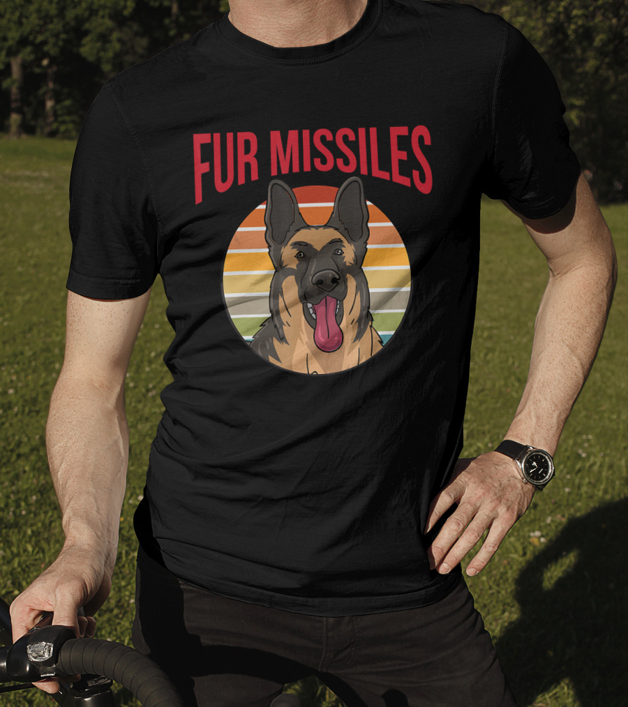 Fur Missiles German Shepherd Vintage Sunset Retro T-Shirt