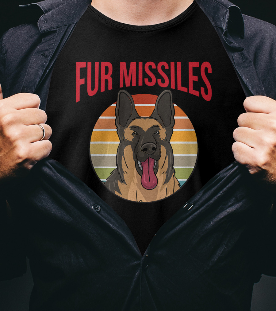 Fur Missiles German Shepherd Vintage Sunset Retro T-Shirt