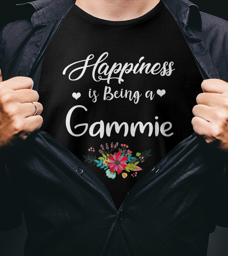Happiness Is Being A Gammie Floral Text With Hearts T-Shirt