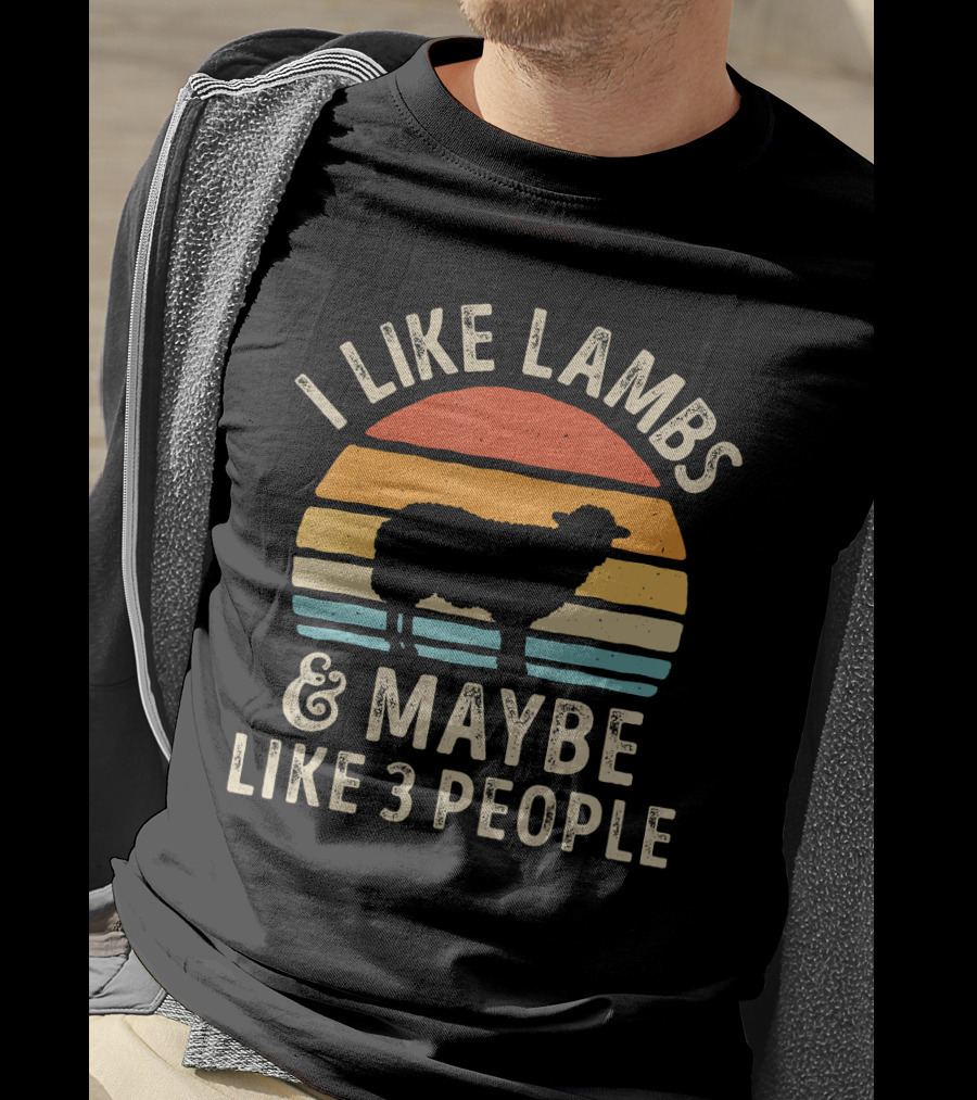 I Like Lambs And Maybe Like 3 People Retro Silhouette Lamb Farmer T-Shirt