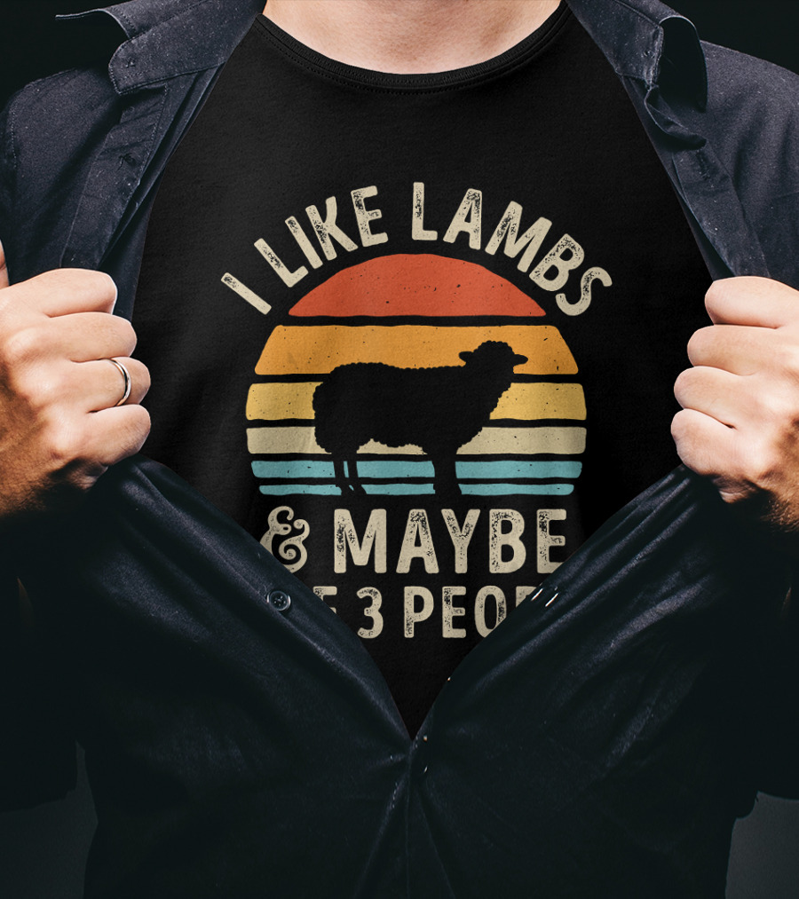 I Like Lambs And Maybe Like 3 People Retro Silhouette Lamb Farmer T-Shirt