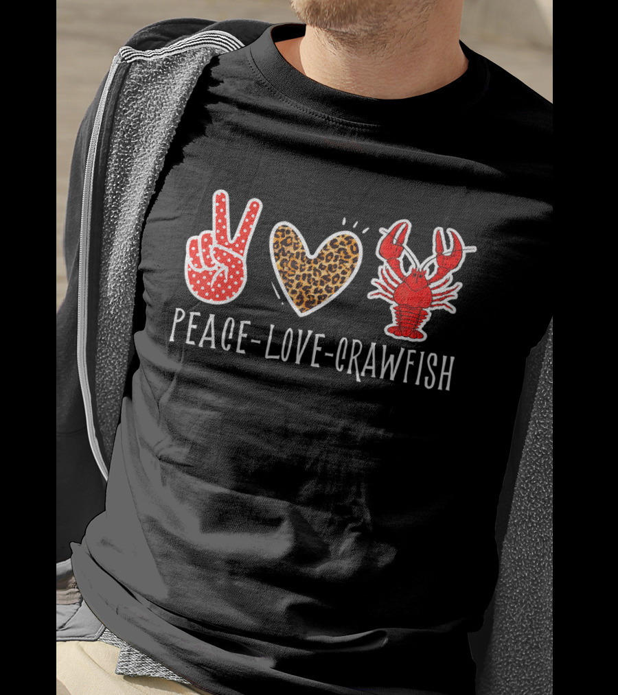 Peace Love Crawfish Leopard Heart Crawfish Lover T-Shirt