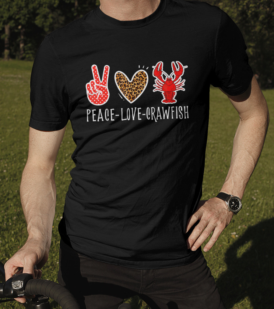 Peace Love Crawfish Leopard Heart Crawfish Lover T-Shirt