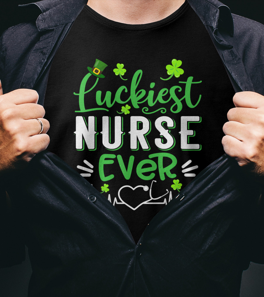 Luckiest Nurse Ever Shamrock Top Hat Heartbeat St Patrick T-Shirt