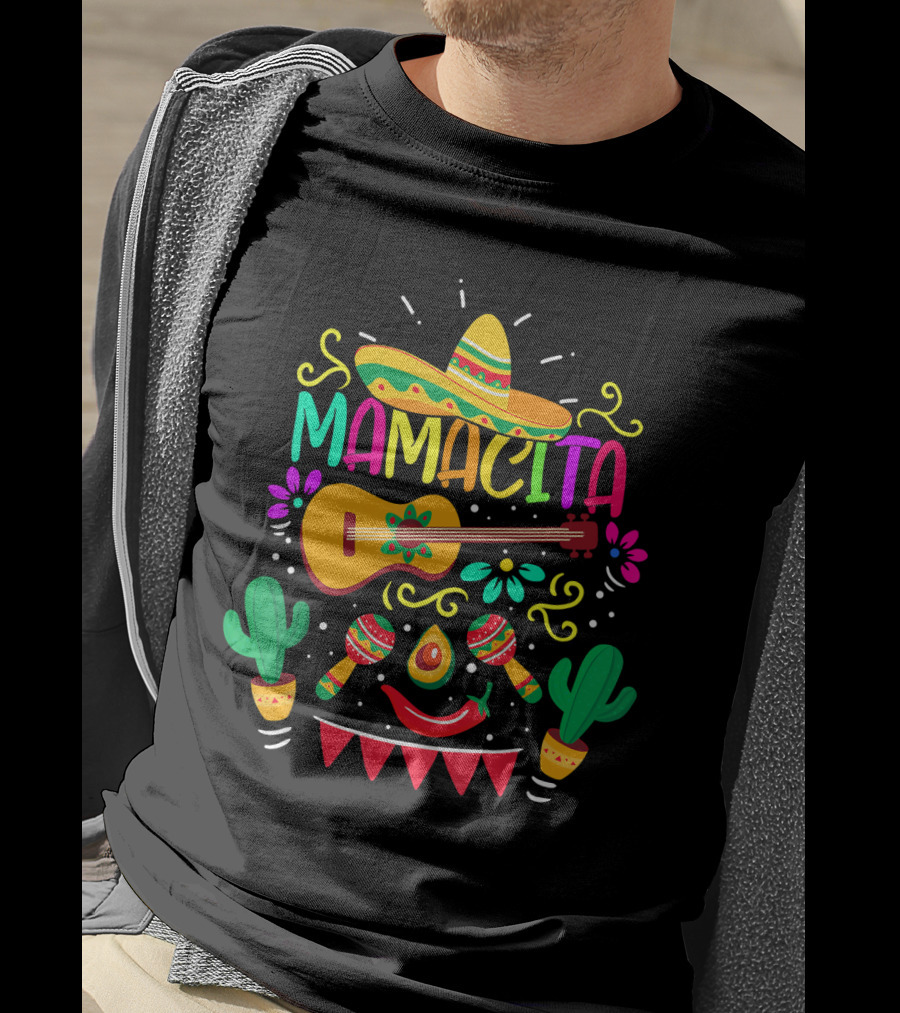 Mamacita Cinco De Mayo Sombrero Guitar Maracas Cactus Fiesta T-Shirt