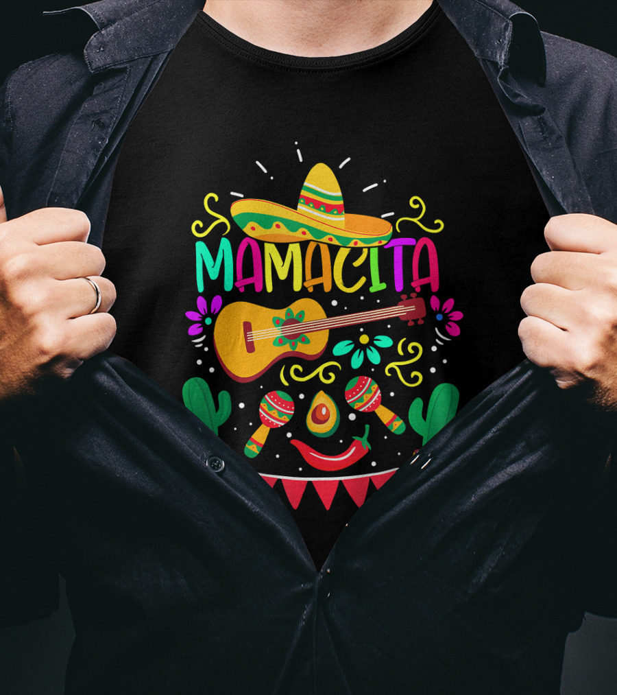 Mamacita Cinco De Mayo Sombrero Guitar Maracas Cactus Fiesta T-Shirt