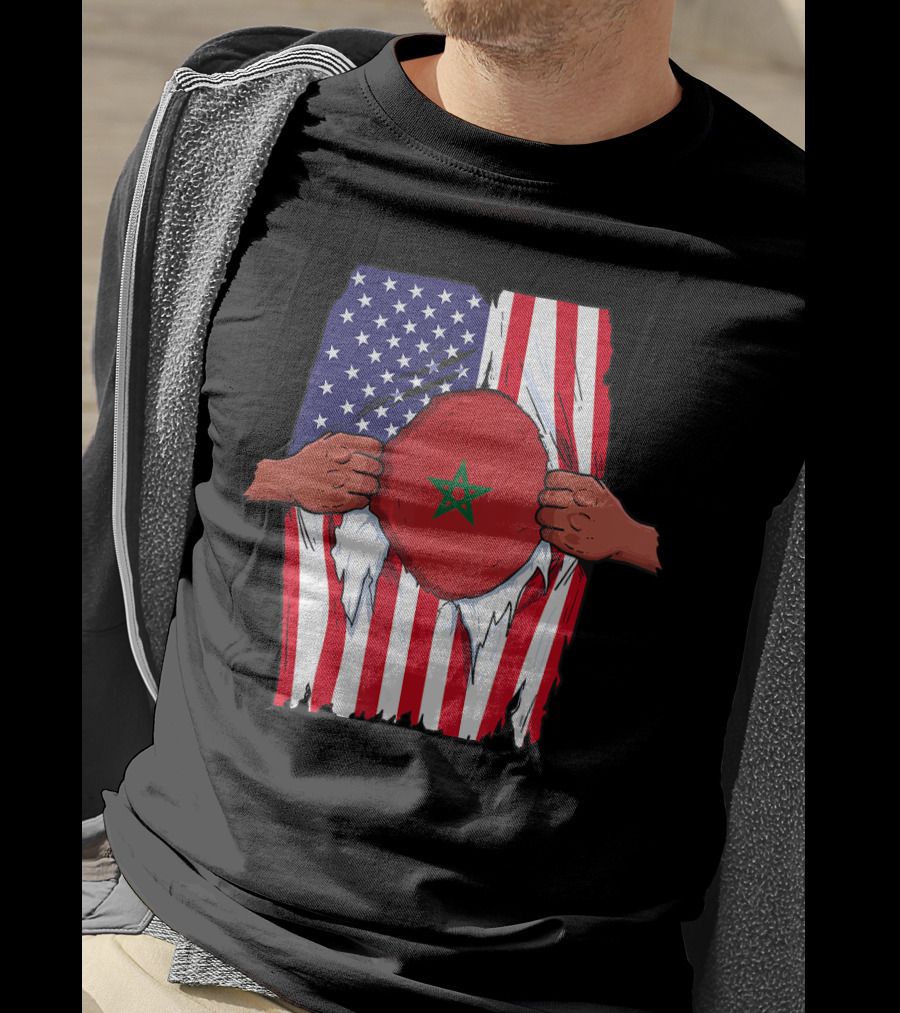 Morocco Flag Inside American Flag Home Pride Moroccan T-Shirt