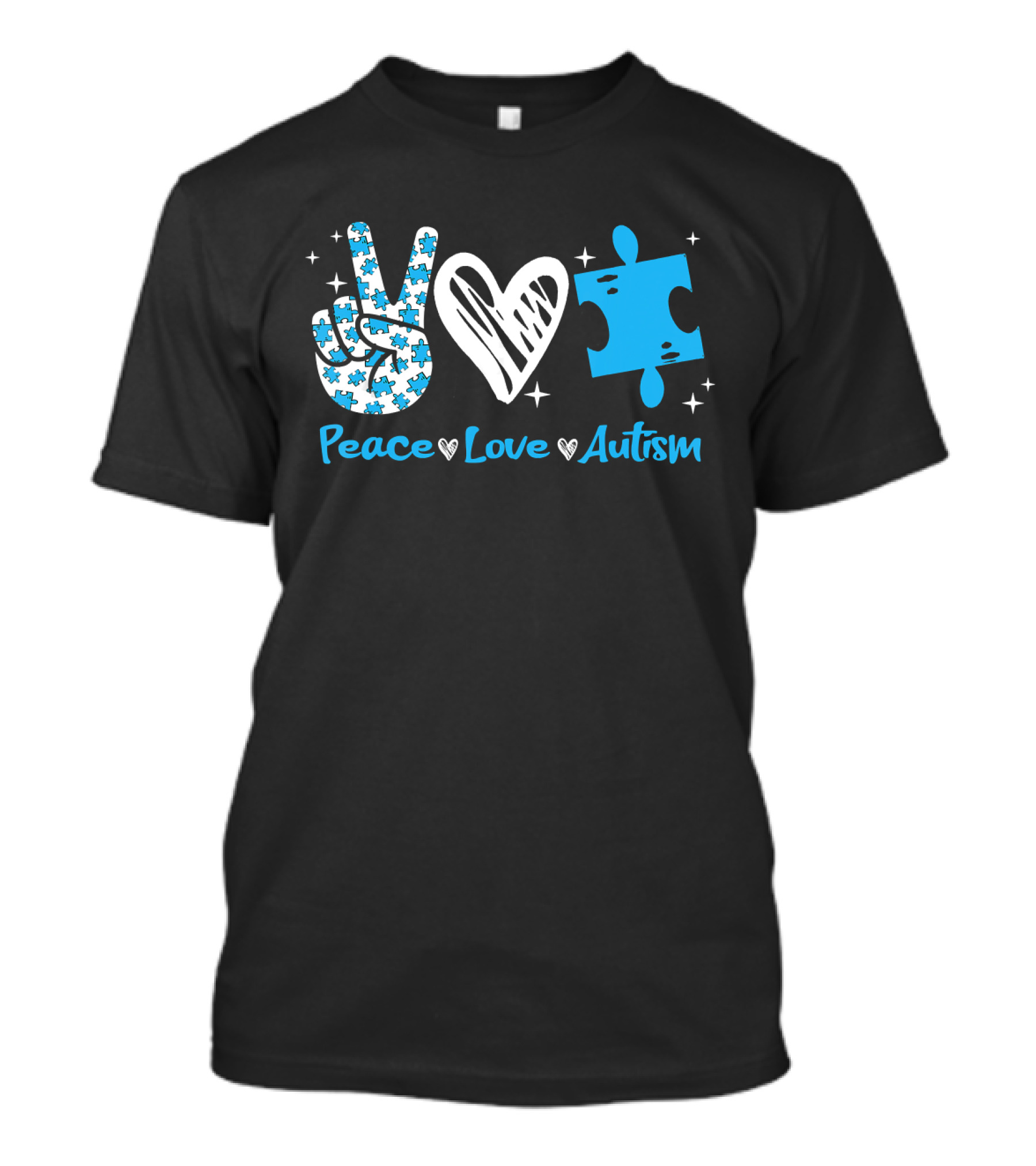 Peace Love Autism Awareness Blue Puzzle Piece T-Shirt