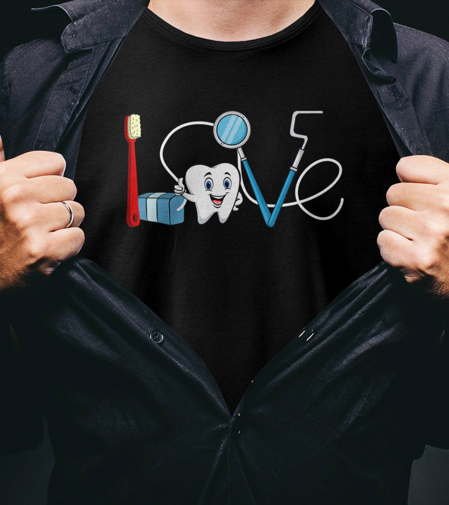 Dental Hygienist Love Dentist Orthodontics Toothbrush Floss Mirror Hook T-Shirt