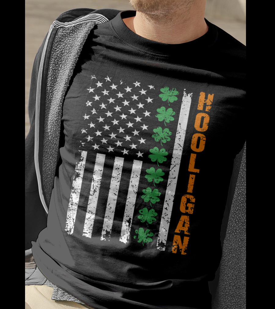 Irish American Flag Shamrocks Hooligan St Pats T-Shirt