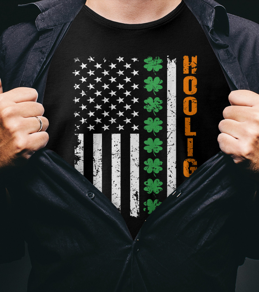 Irish American Flag Shamrocks Hooligan St Pats T-Shirt