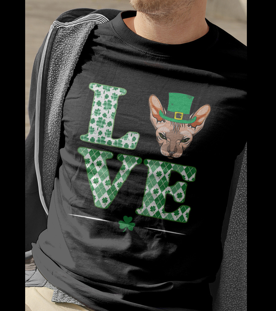 Love Sphynx Cat Leprechaun Shamrock St Patrick Day T-Shirt