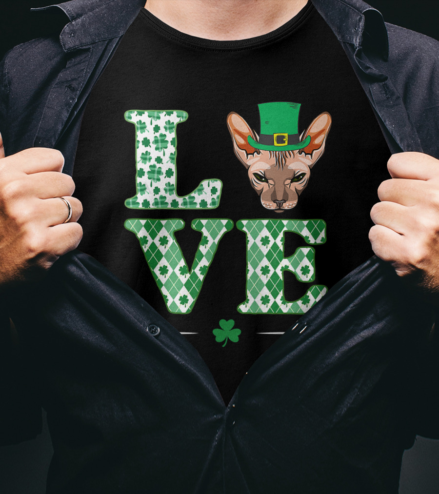 Love Sphynx Cat Leprechaun Shamrock St Patrick Day T-Shirt
