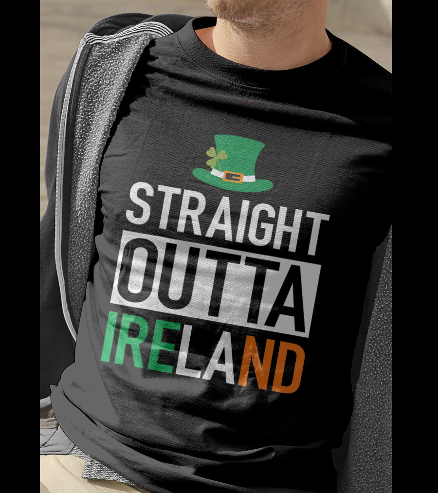 Straight Outta Ireland St Patrick's Day Leprechaun Hat Shamrock T-Shirt