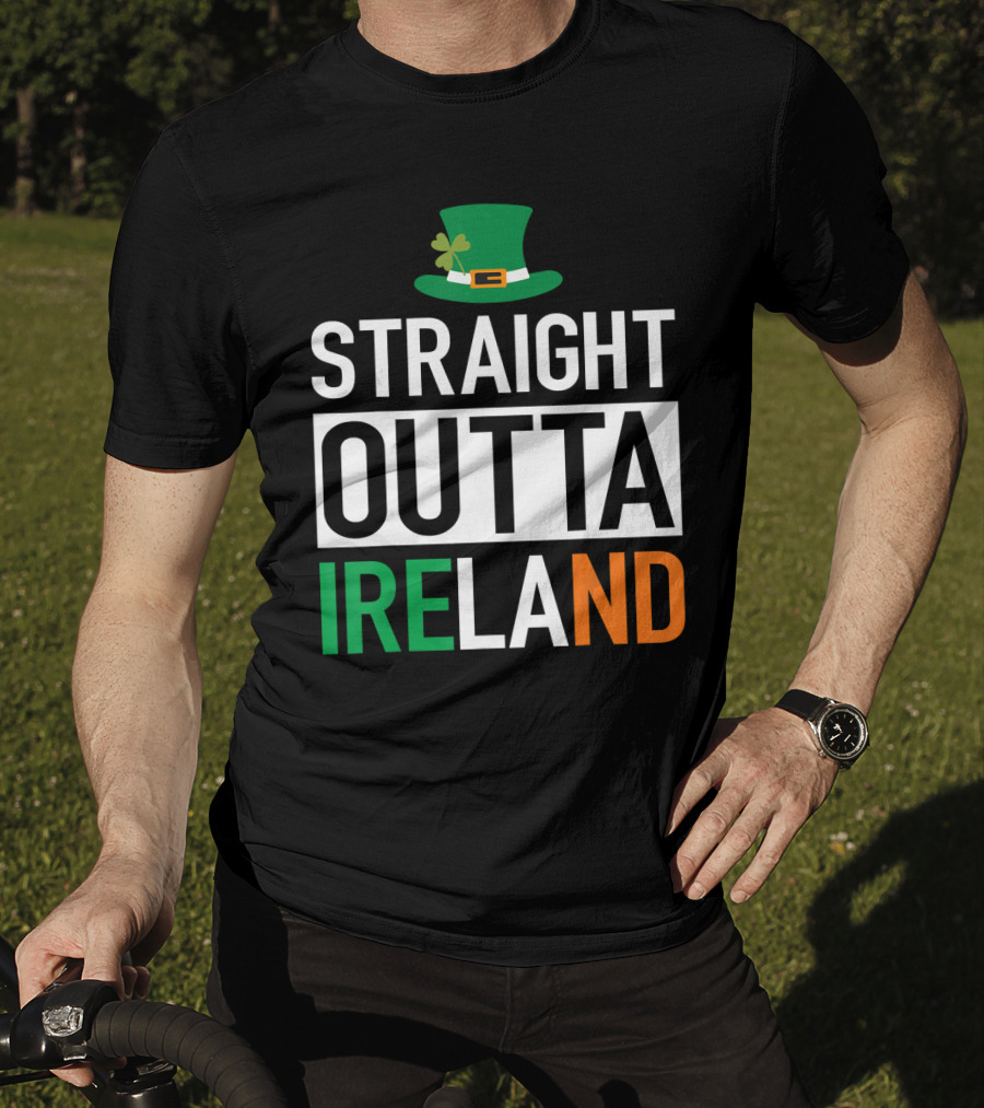 Straight Outta Ireland St Patrick's Day Leprechaun Hat Shamrock T-Shirt