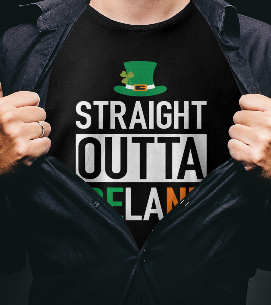 Straight Outta Ireland St Patrick's Day Leprechaun Hat Shamrock T-Shirt