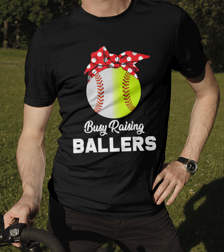Busy Raising Ballers Baseball Softball Bow T-Shirt