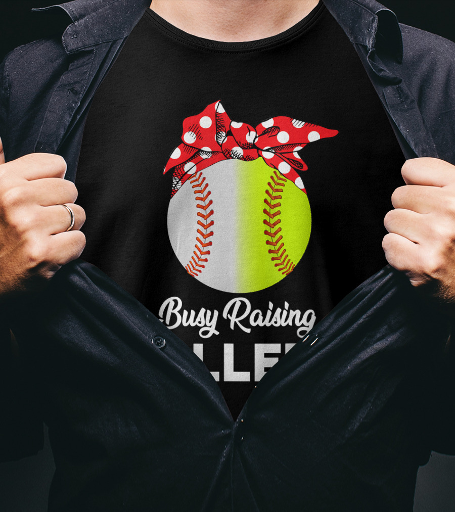 Busy Raising Ballers Baseball Softball Bow T-Shirt