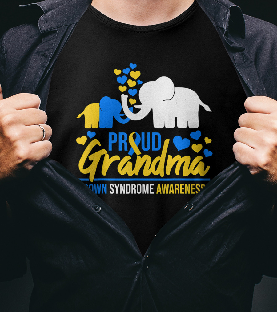 Proud Grandma Down Syndrome Awareness Elephant Hearts T-Shirt