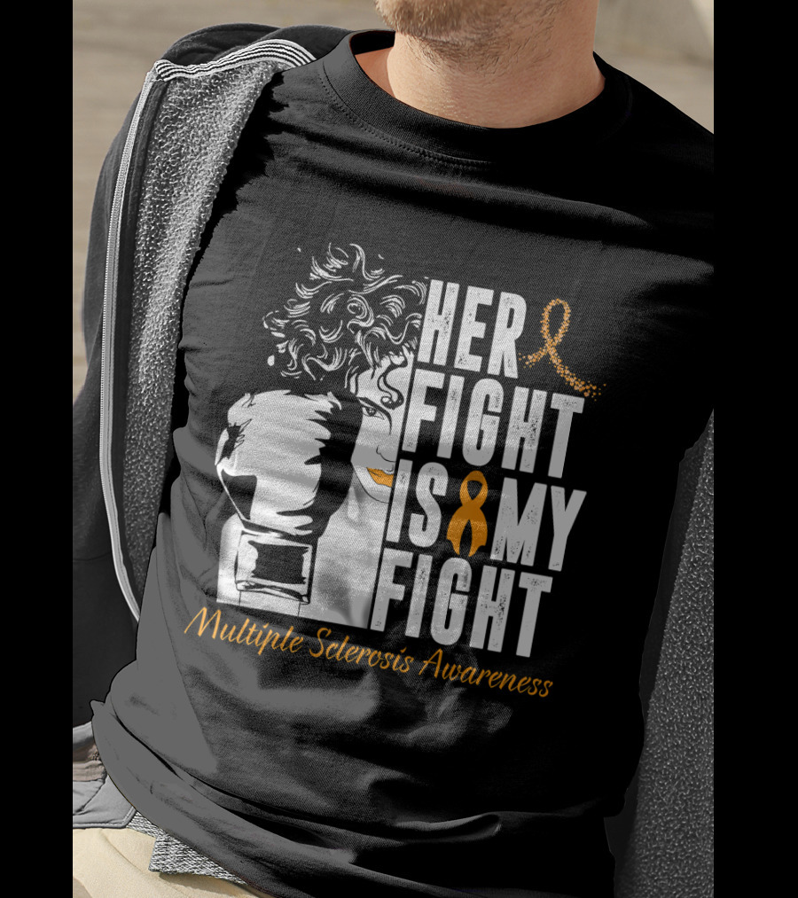 Her Fight Is My Fight Multiple Sclerosis Awareness Ribbon Boxing T-Shirt