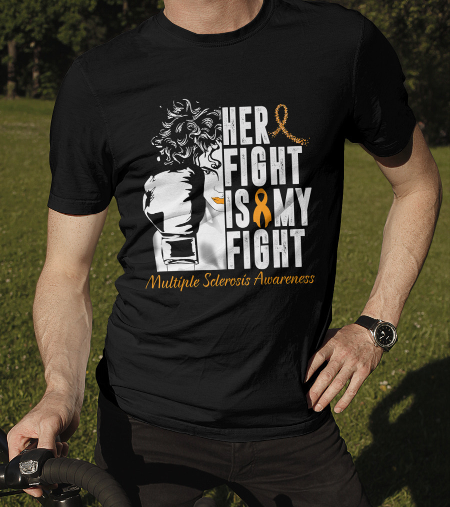 Her Fight Is My Fight Multiple Sclerosis Awareness Ribbon Boxing T-Shirt