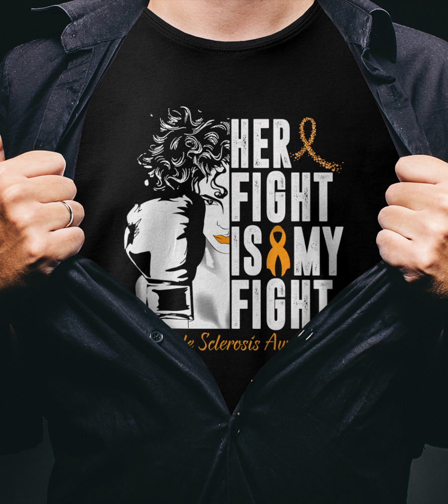 Her Fight Is My Fight Multiple Sclerosis Awareness Ribbon Boxing T-Shirt