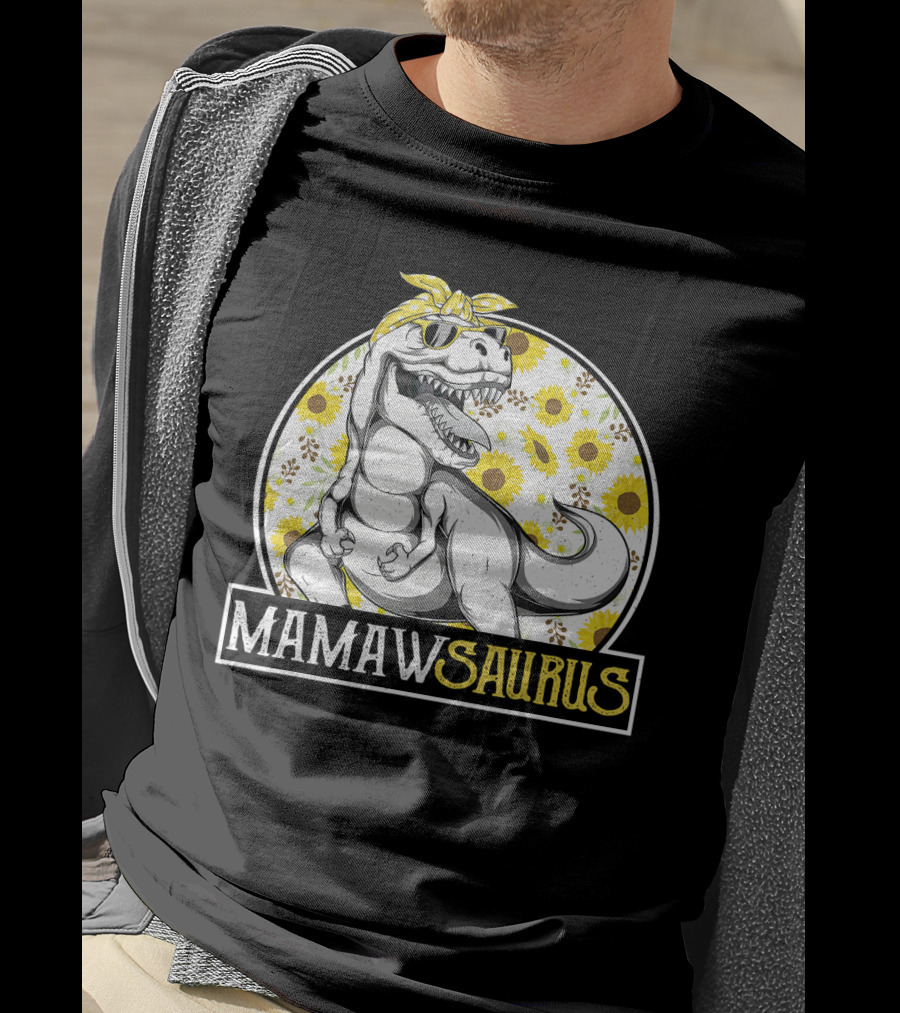 Mamaw Saurus Sunflower Dinosaur Grandma Fun Retro T-Rex T-Shirt