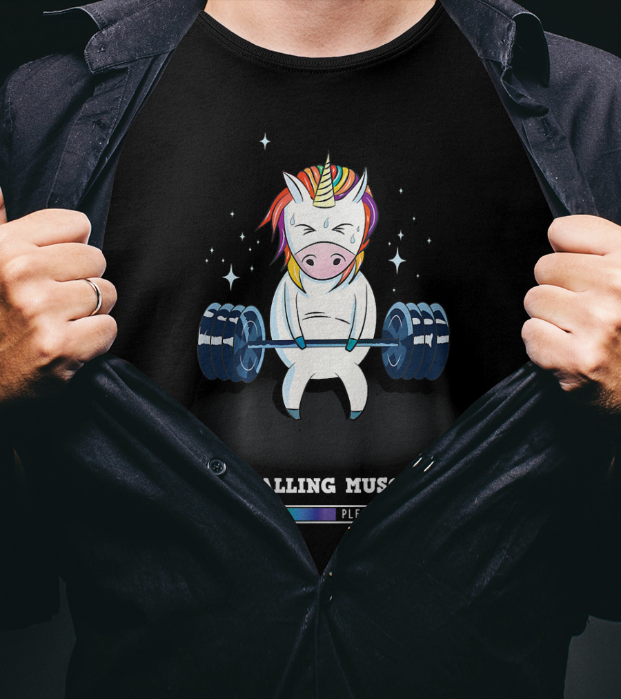 Installing Muscles Please Wait Weightlifting Unicorn Fitness T-Shirt