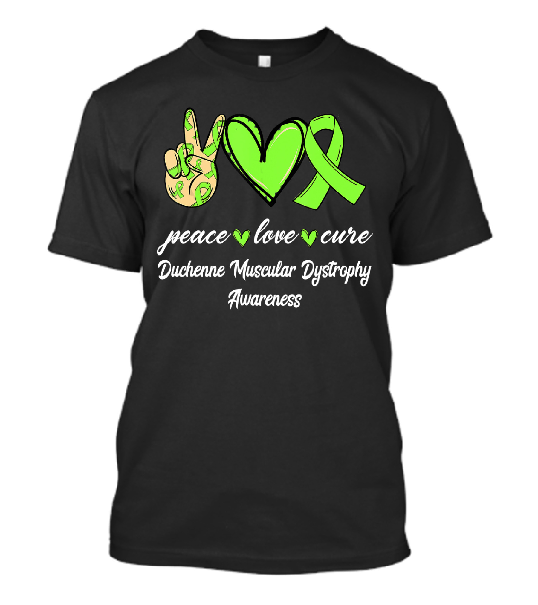 Peace Love Cure Duchenne Muscular Dystrophy Awareness Lime Green T-Shirt