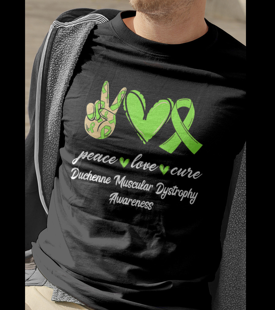 Peace Love Cure Duchenne Muscular Dystrophy Awareness Lime Green T-Shirt