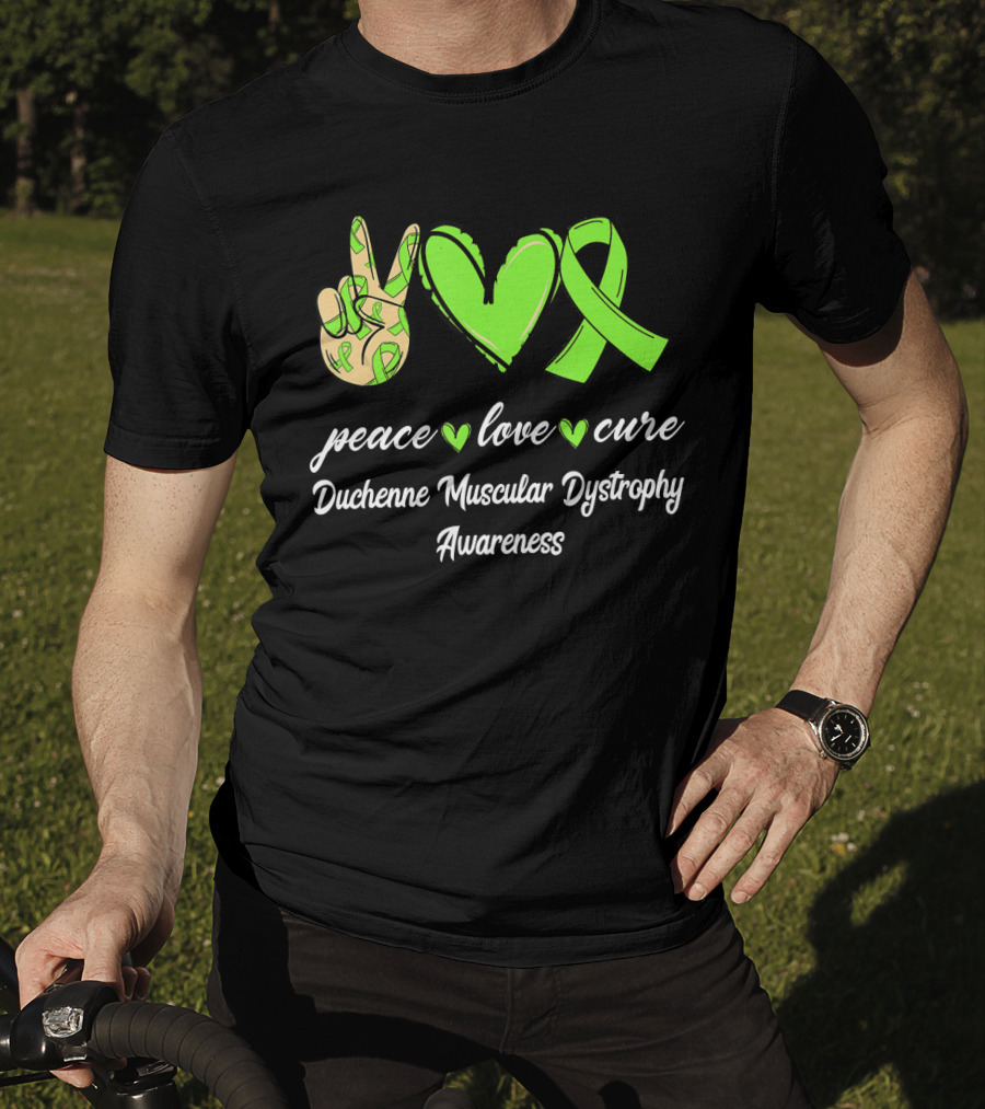 Peace Love Cure Duchenne Muscular Dystrophy Awareness Lime Green T-Shirt