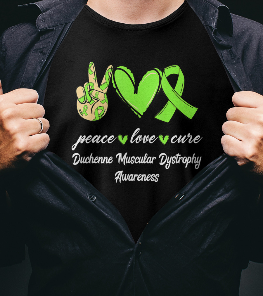 Peace Love Cure Duchenne Muscular Dystrophy Awareness Lime Green T-Shirt