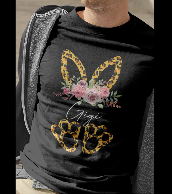Gigi Leopard Bunny Ears Floral Easter Day T-Shirt