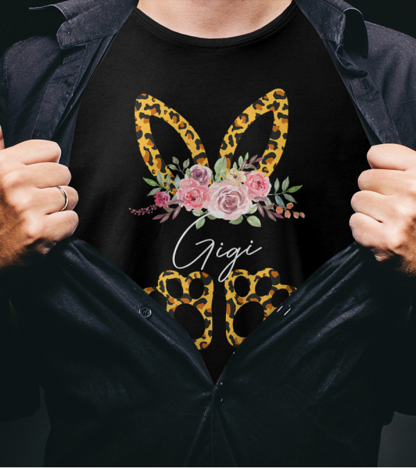 Gigi Leopard Bunny Ears Floral Easter Day T-Shirt