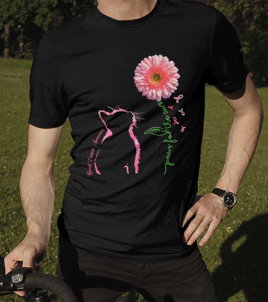 Paws For The Cure Breast Cancer Awareness Cat Pink Flower T-Shirt