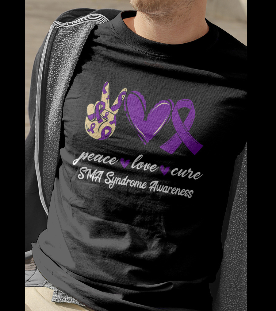 Peace Love Cure SMA Syndrome Awareness Purple T-Shirt