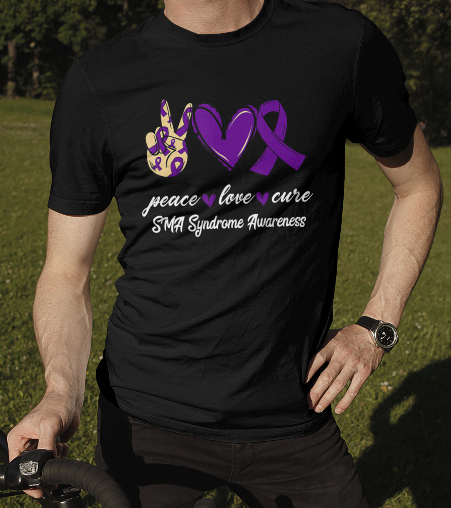 Peace Love Cure SMA Syndrome Awareness Purple T-Shirt