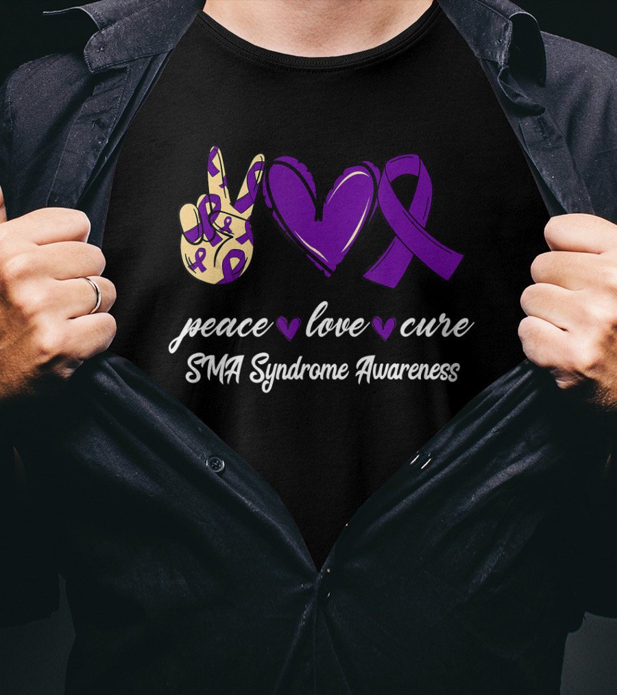 Peace Love Cure SMA Syndrome Awareness Purple T-Shirt
