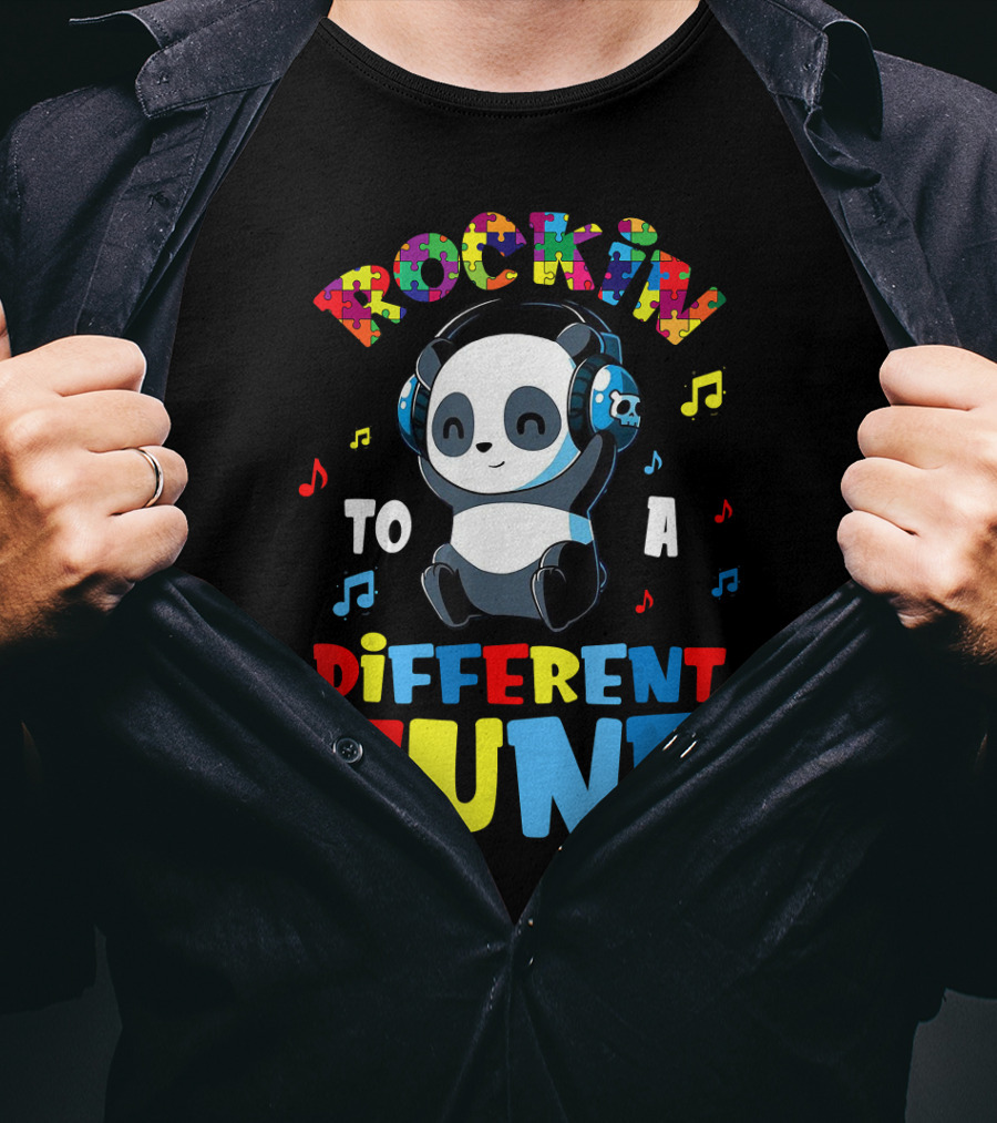 Rockin To A Different Tune Panda Autism Awareness T-Shirt