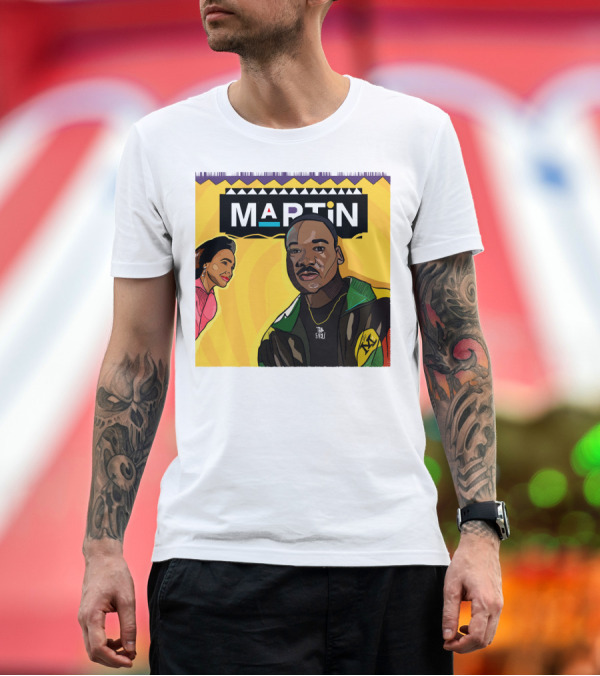 Premium T-Shirt: Wassup Like Martin Tribute Yellow Art with Icons T-Shirt Wassup Like Martin Tribute Yellow Art with Icons T-Shirt