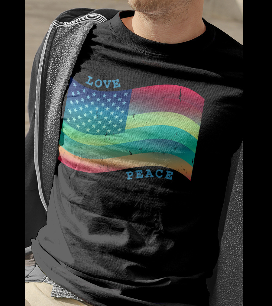 Love Peace Pride Rainbow American Flag T-Shirt