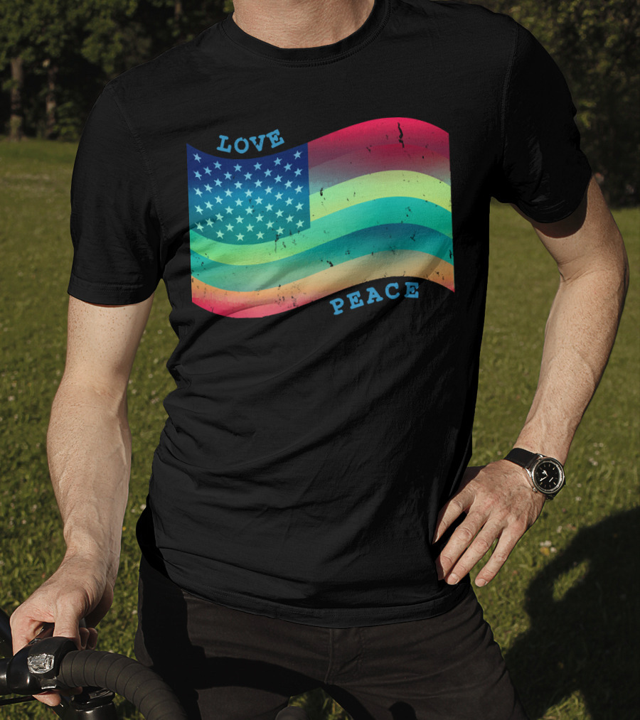 Love Peace Pride Rainbow American Flag T-Shirt