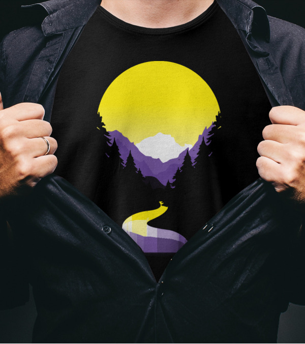 Non Binary Pride Sunset Mountain Landscape T-Shirt