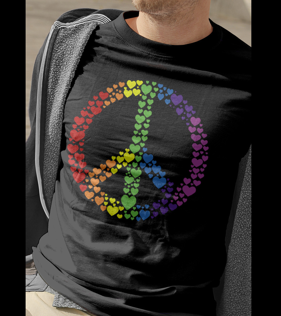 Peace Sign Made Of Rainbow Hearts T-Shirt
