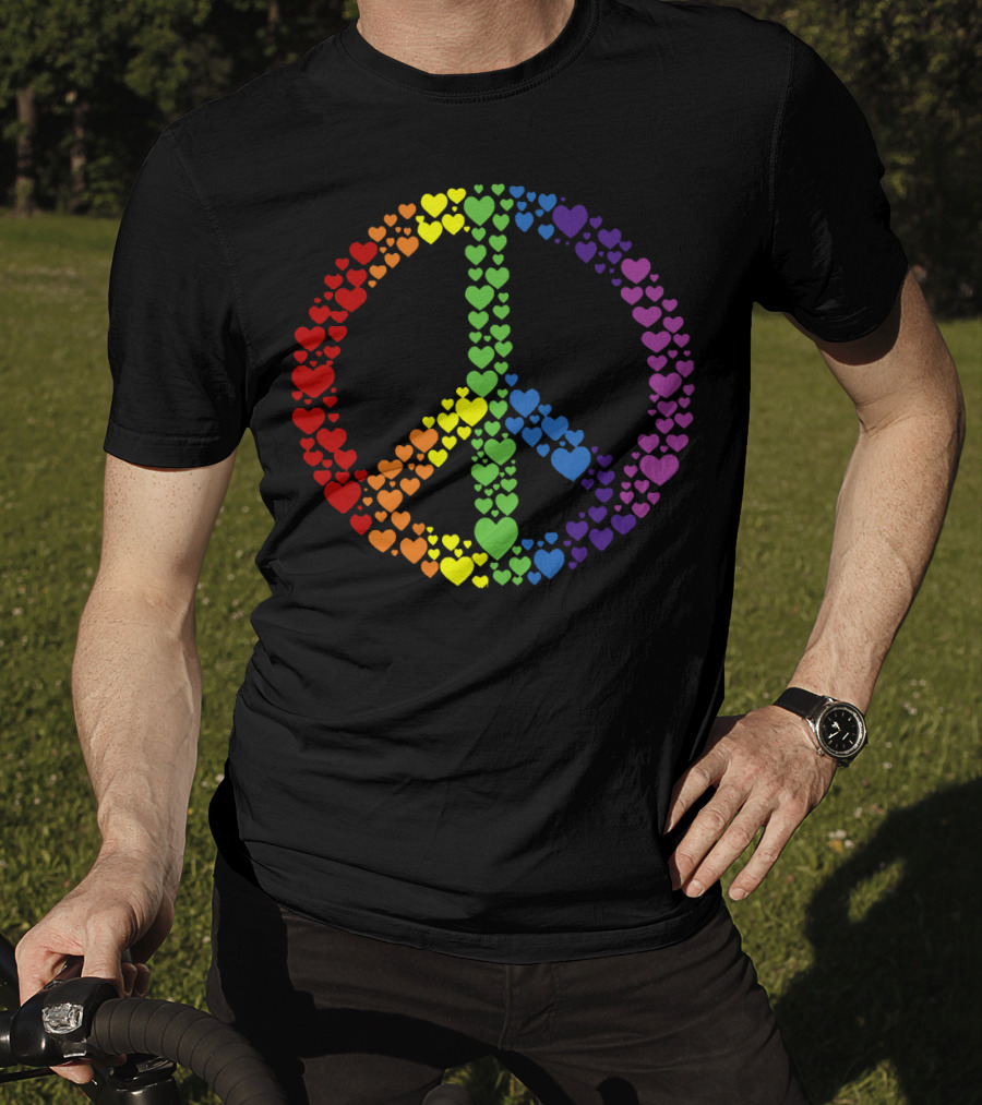 Peace Sign Made Of Rainbow Hearts T-Shirt