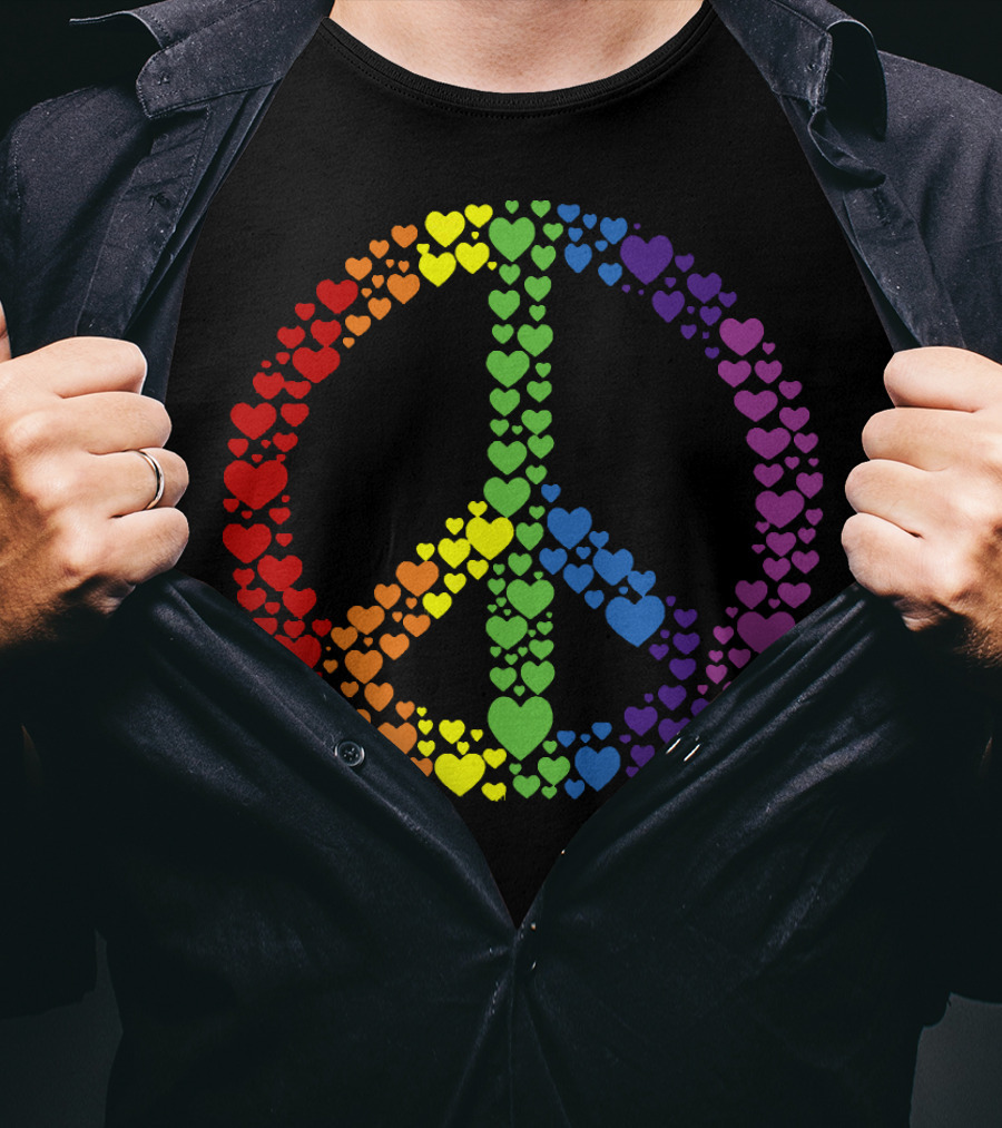 Peace Sign Made Of Rainbow Hearts T-Shirt